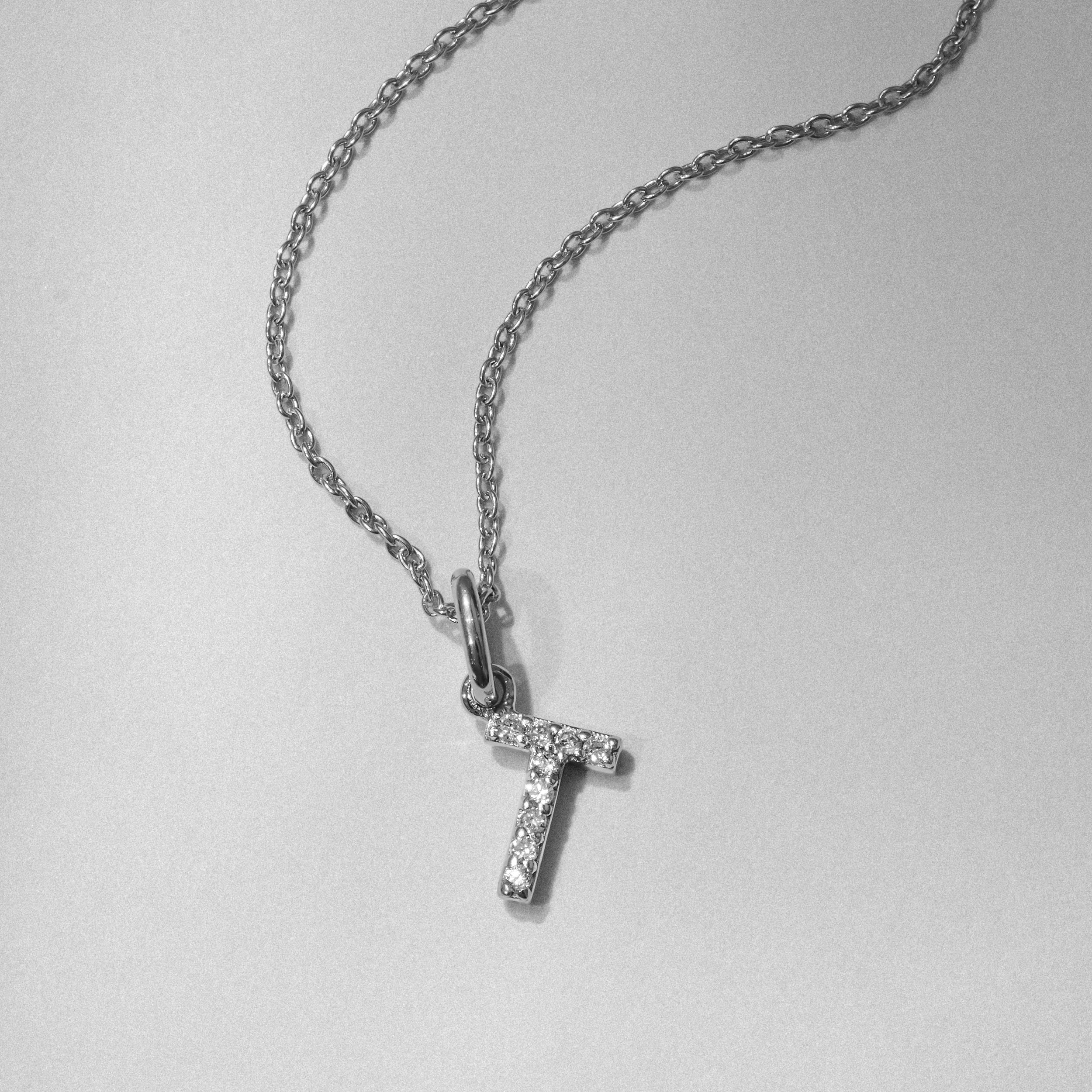 Love Letter Initial T Lab Diamond Necklace set in 925 Sterling Silver
